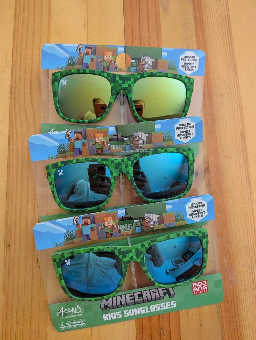 ​NWT Set of 3 Minecraft Kids Sunglasses Green Creeper Pixel Shades Pack Sun-Stac